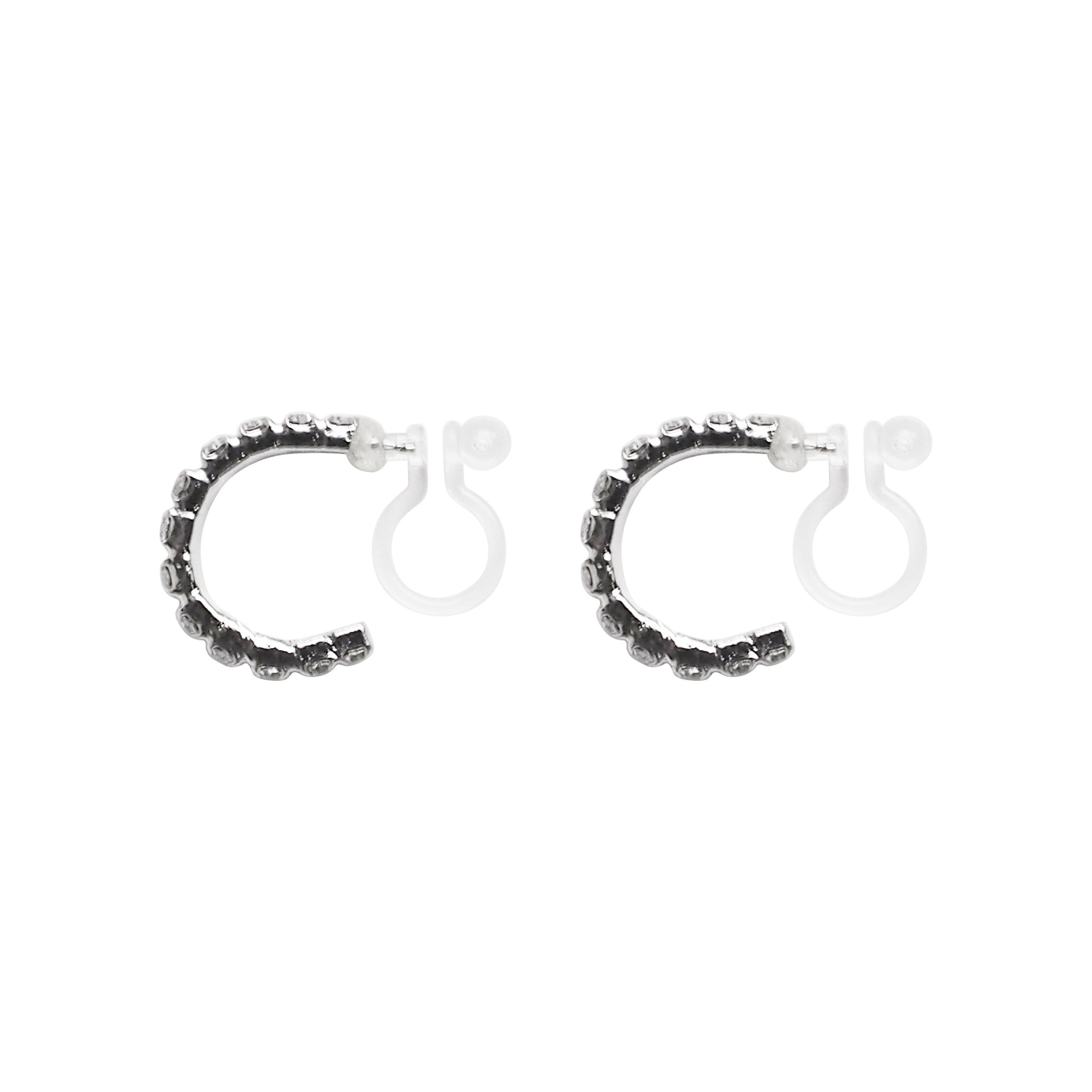 Crystal Invisible Clip On Hoop Earrings (Silver tone) - Miyabi Grace