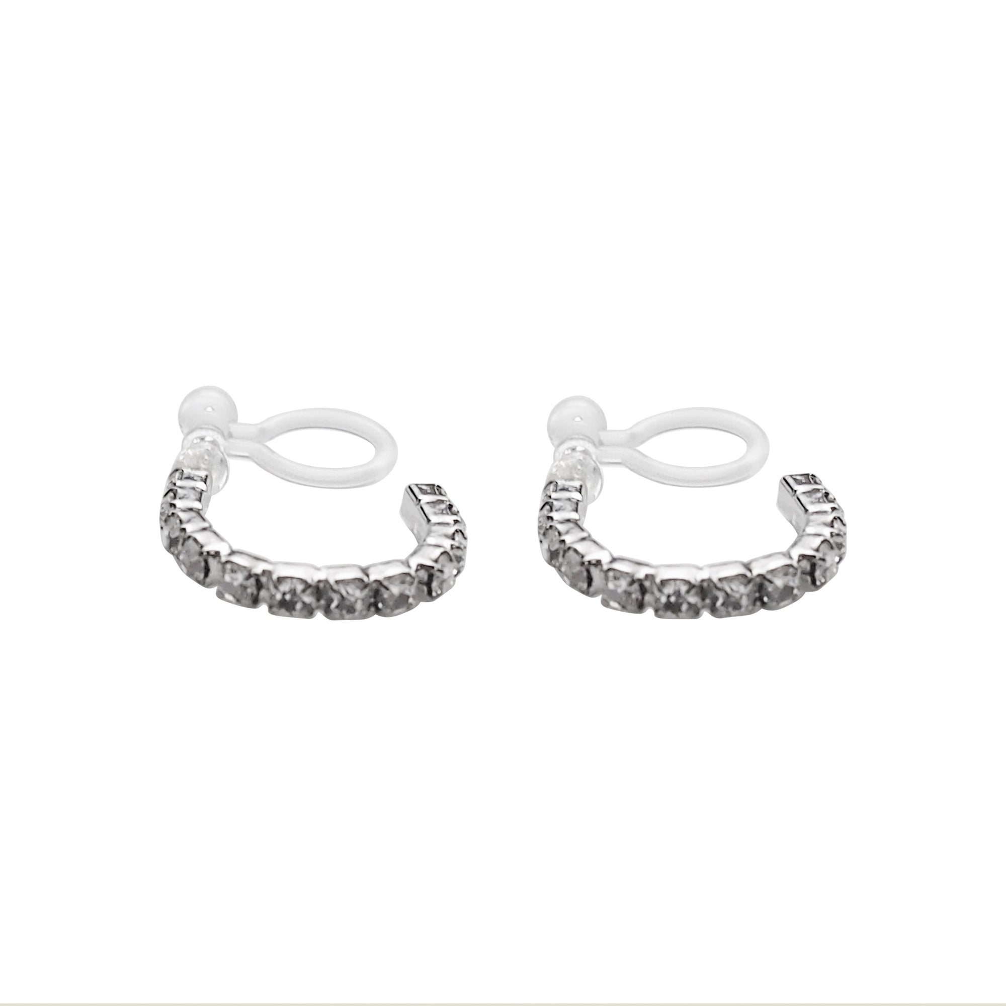 Crystal Invisible Clip On Hoop Earrings (Silver tone) - Miyabi Grace