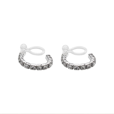 Crystal Invisible Clip On Hoop Earrings (Silver tone) - Miyabi Grace