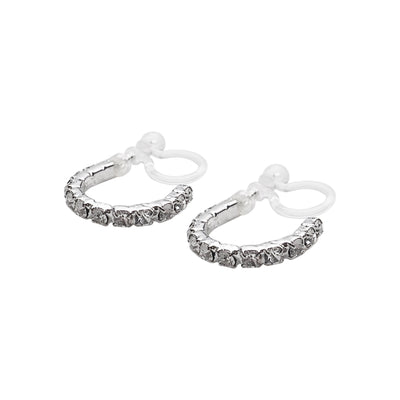 Crystal Invisible Clip On Hoop Earrings (Silver tone) - Miyabi Grace