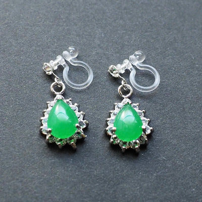 Green Jade Invisible Clip On Earrings - Miyabi Grace