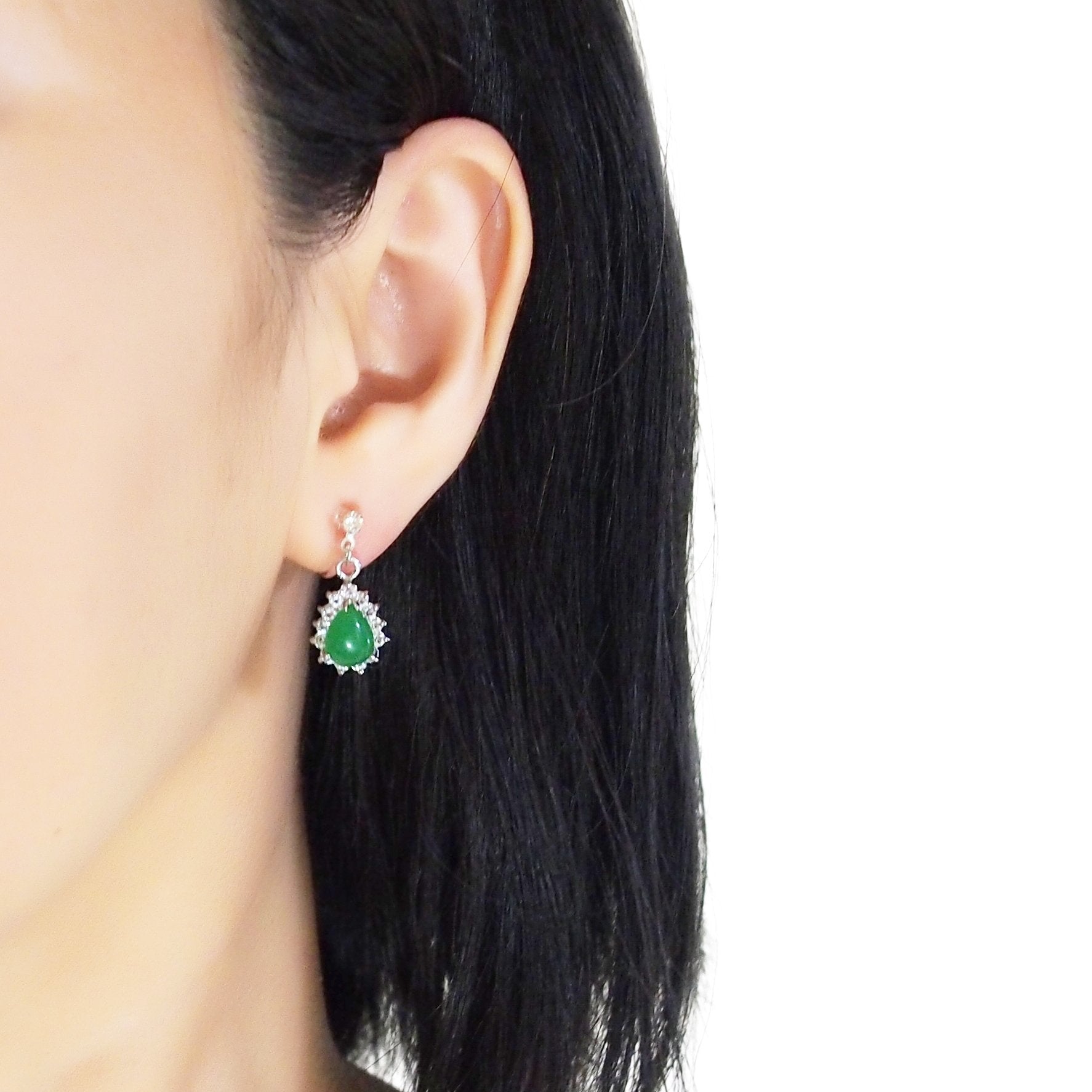 Green Jade Invisible Clip On Earrings - Miyabi Grace