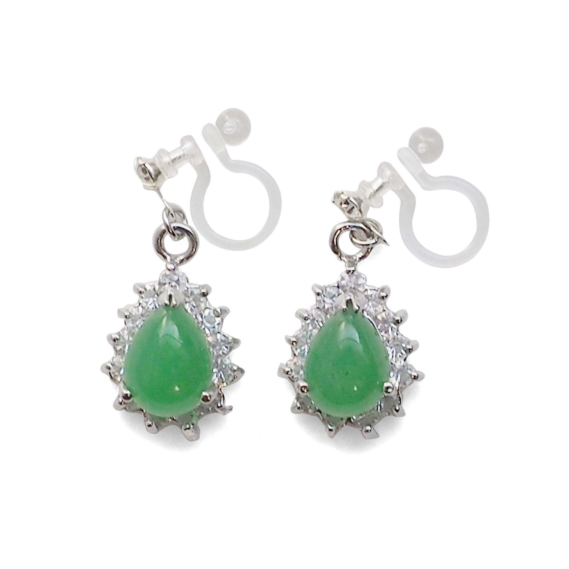 Green Jade Invisible Clip On Earrings - Miyabi Grace