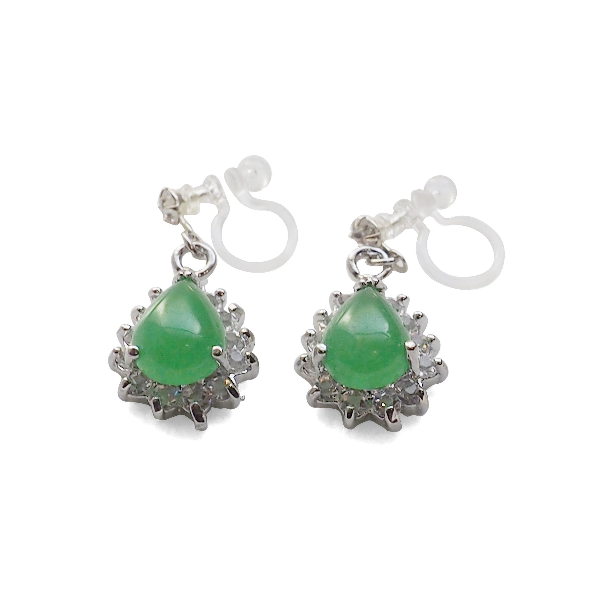 Green Jade Invisible Clip On Earrings - Miyabi Grace