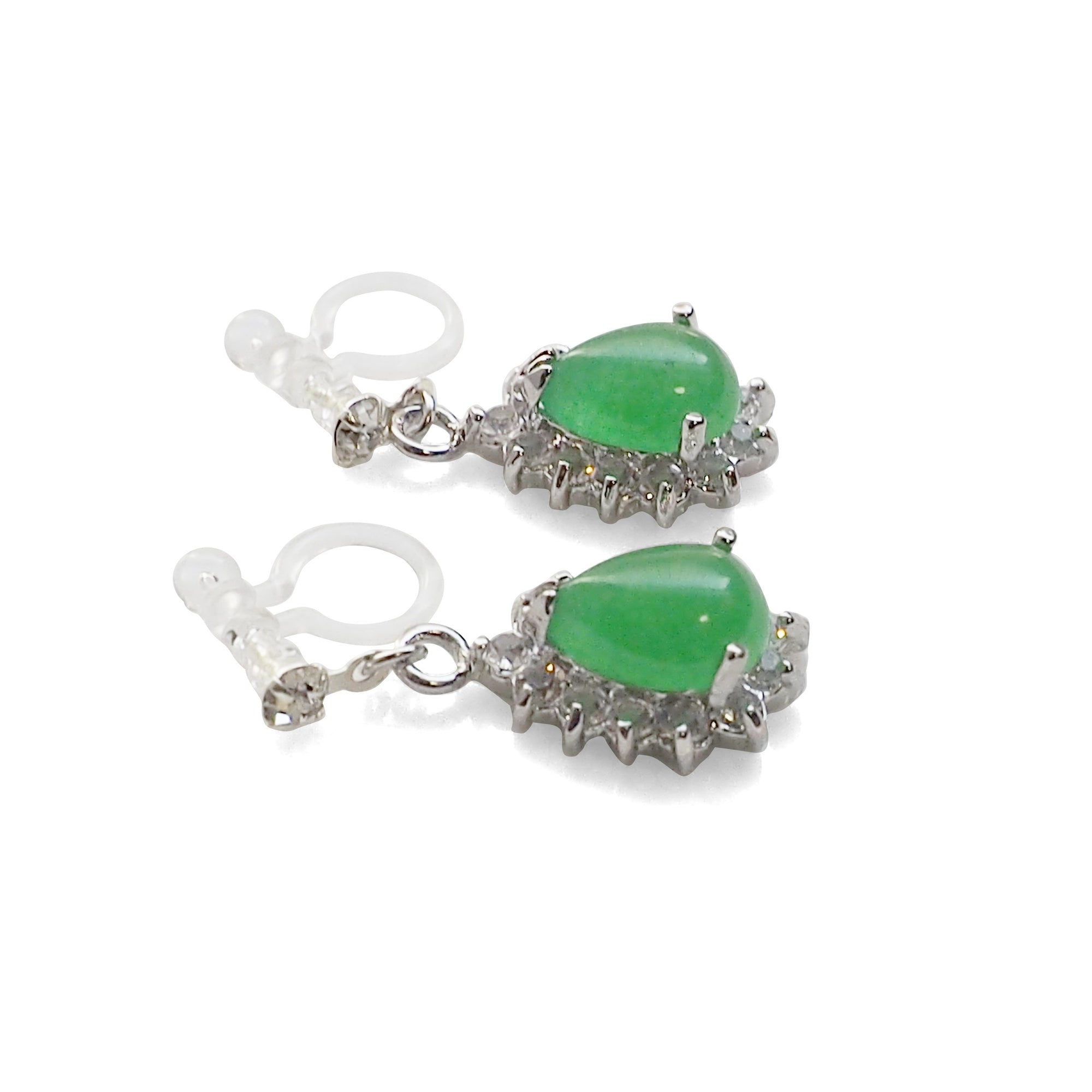 Green Jade Invisible Clip On Earrings - Miyabi Grace