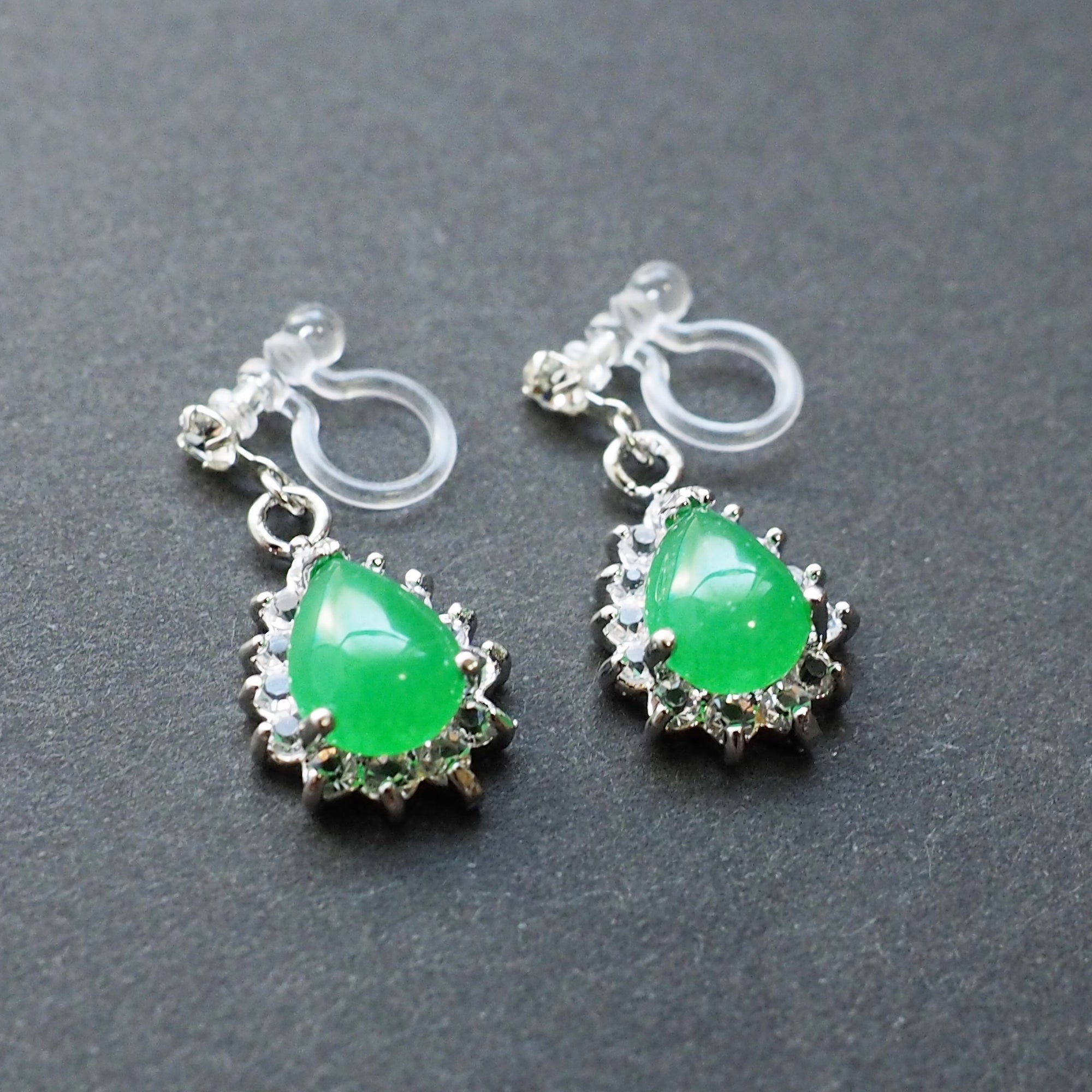 Green Jade Invisible Clip On Earrings - Miyabi Grace