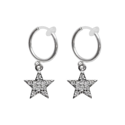 Silver rhinestone star clip on hoop earrings - Miyabi Grace