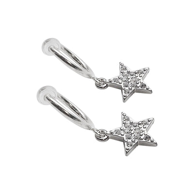 Silver rhinestone star clip on hoop earrings - Miyabi Grace