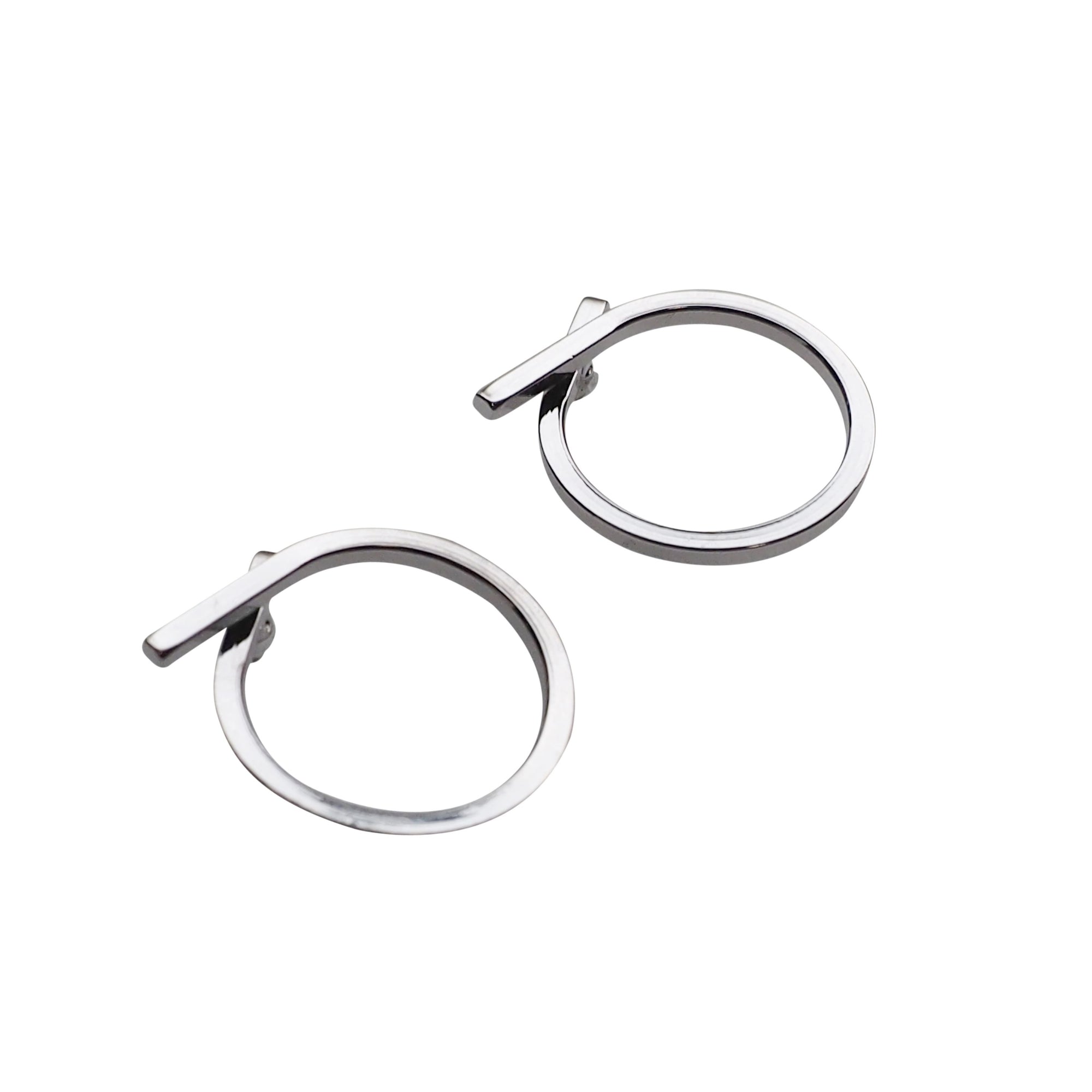 Ribbon Circle Hoop Invisible clip on stud earrings ( Silver tone ) - Miyabi Grace