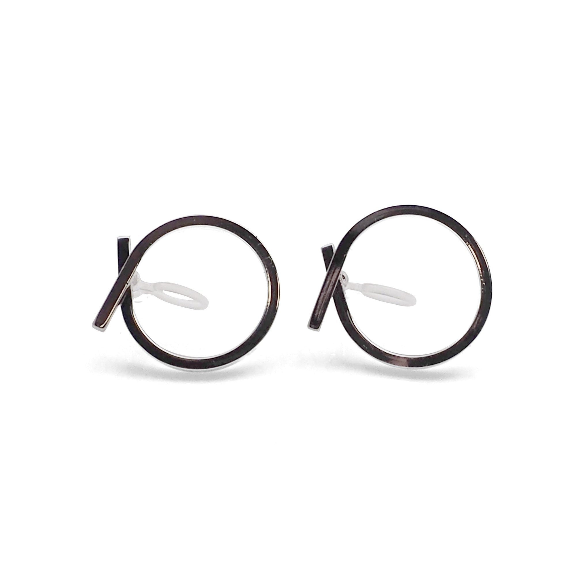 Ribbon Circle Hoop Invisible clip on stud earrings ( Silver tone ) - Miyabi Grace