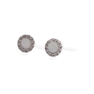 Silver Round Swarovski Crystal Rhinestone Pave Invisible Clip On Stud Earrings ( White ) - Miyabi Grace