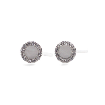 Silver Round Swarovski Crystal Rhinestone Pave Invisible Clip On Stud Earrings ( White ) - Miyabi Grace
