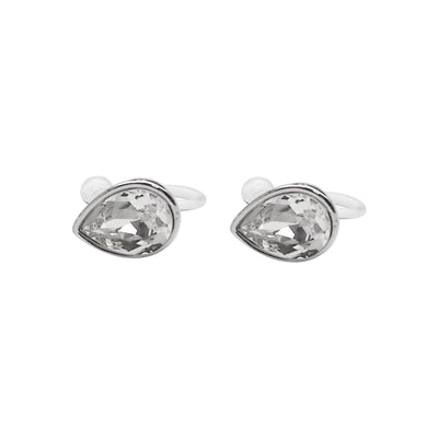 Teardrop Cubic Zirconia Crystal Invisible Clip On Stud Earrings (Silver tone) - Miyabi Grace