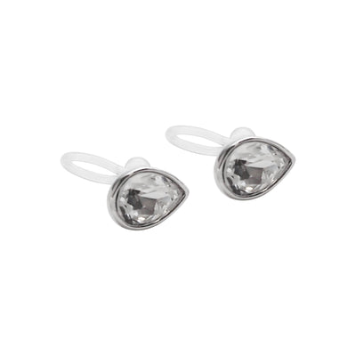 Teardrop Cubic Zirconia Crystal Invisible Clip On Stud Earrings (Silver tone) - Miyabi Grace