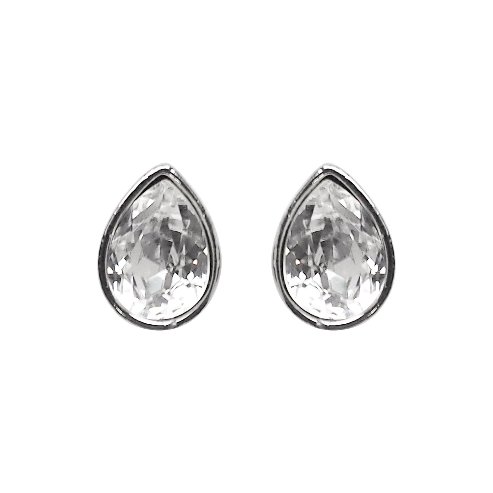 Teardrop Cubic Zirconia Crystal Invisible Clip On Stud Earrings (Silver tone) - Miyabi Grace
