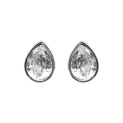 Teardrop Cubic Zirconia Crystal Invisible Clip On Stud Earrings (Silver tone) - Miyabi Grace
