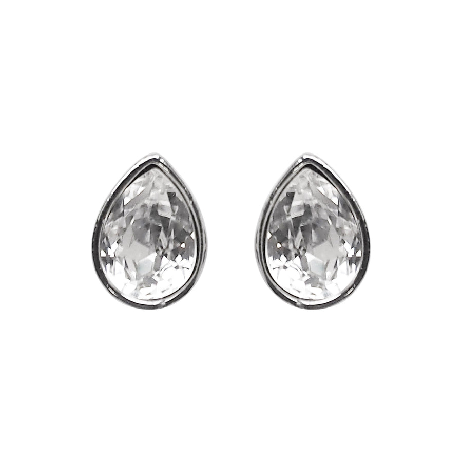 Teardrop Cubic Zirconia Crystal Invisible Clip On Stud Earrings (Silver tone) - Miyabi Grace