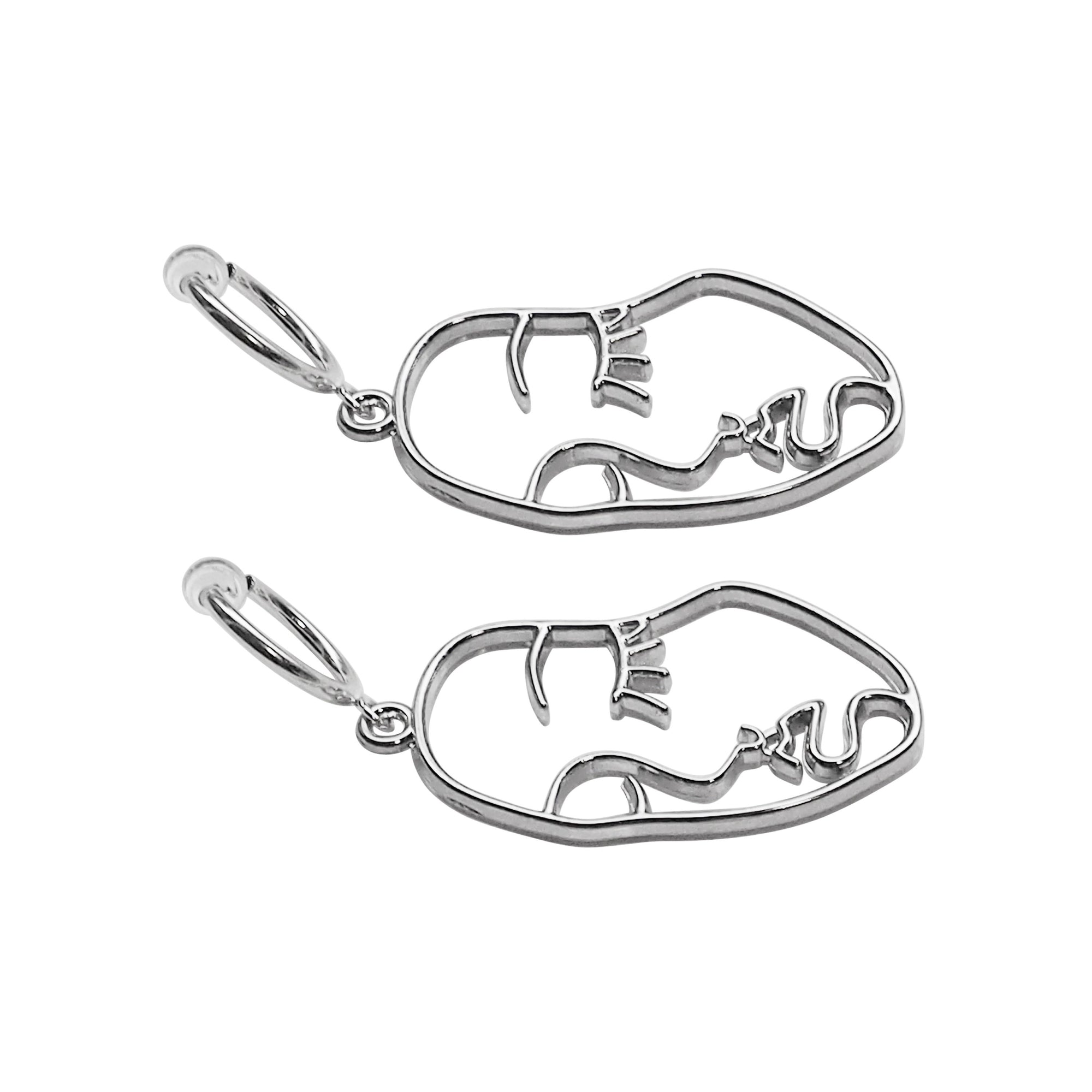 Silver human face clip on hoop earrings - Miyabi Grace