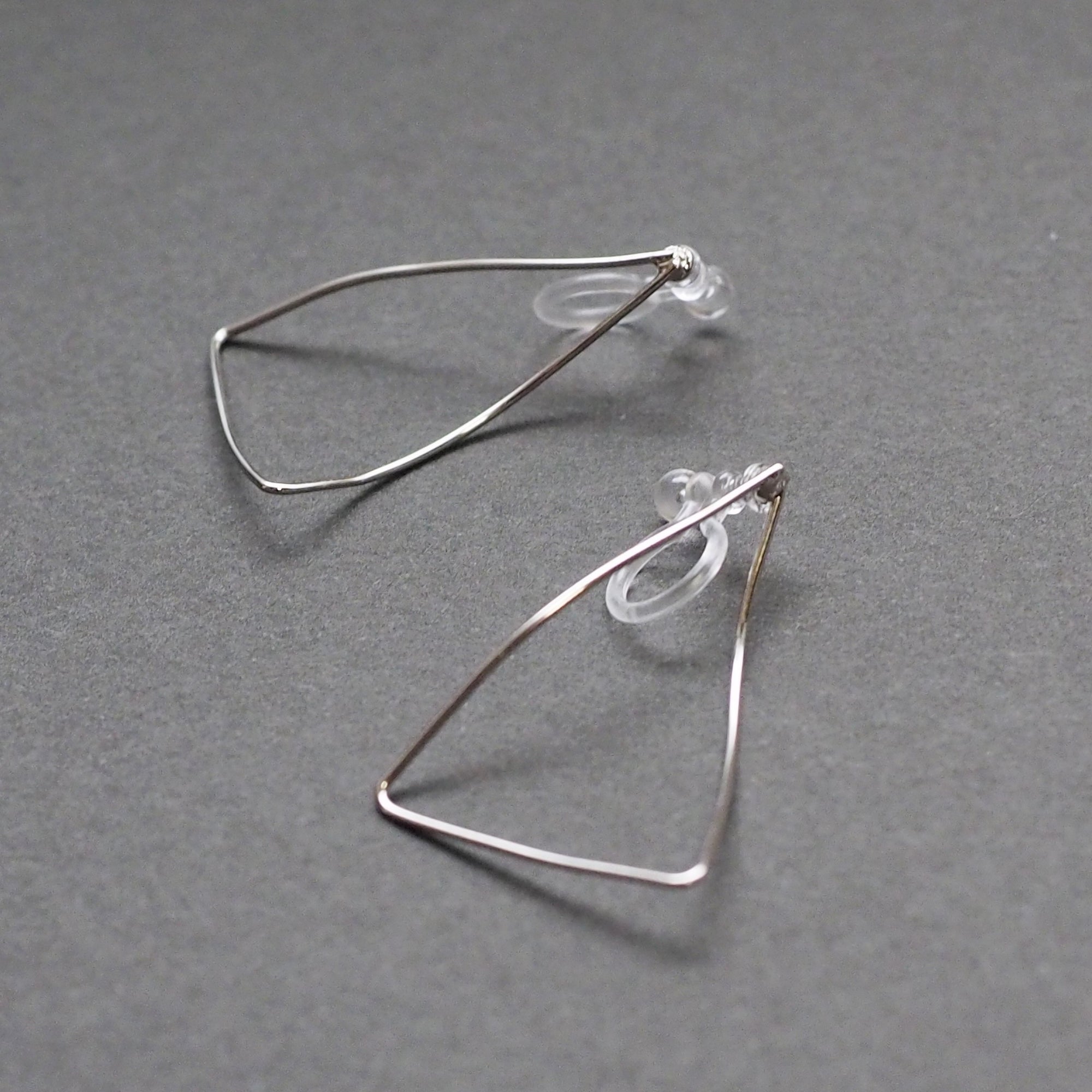 Silver Distorted Triangle Hoops Invisible Clip On Stud Earrings - Miyabi Grace