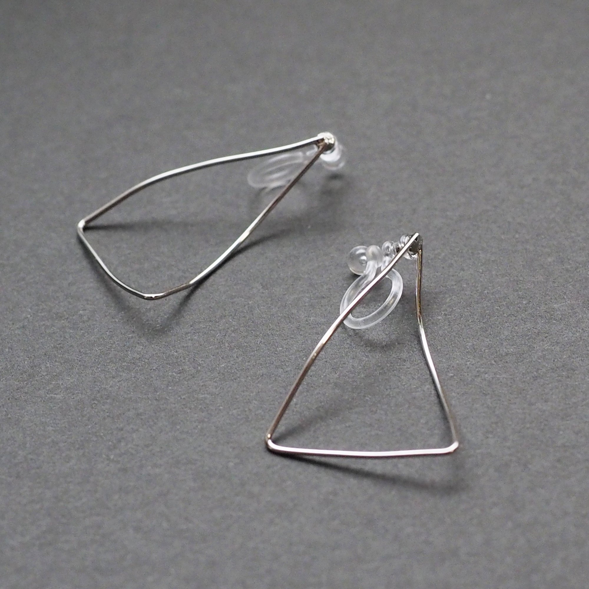 Silver Distorted Triangle Hoops Invisible Clip On Stud Earrings - Miyabi Grace