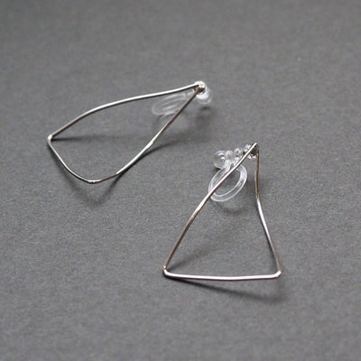 Silver Distorted Triangle Hoops Invisible Clip On Stud Earrings - Miyabi Grace