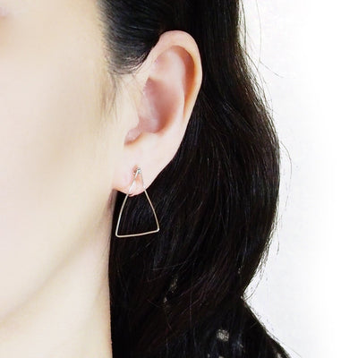 Silver Distorted Triangle Hoops Invisible Clip On Stud Earrings - Miyabi Grace