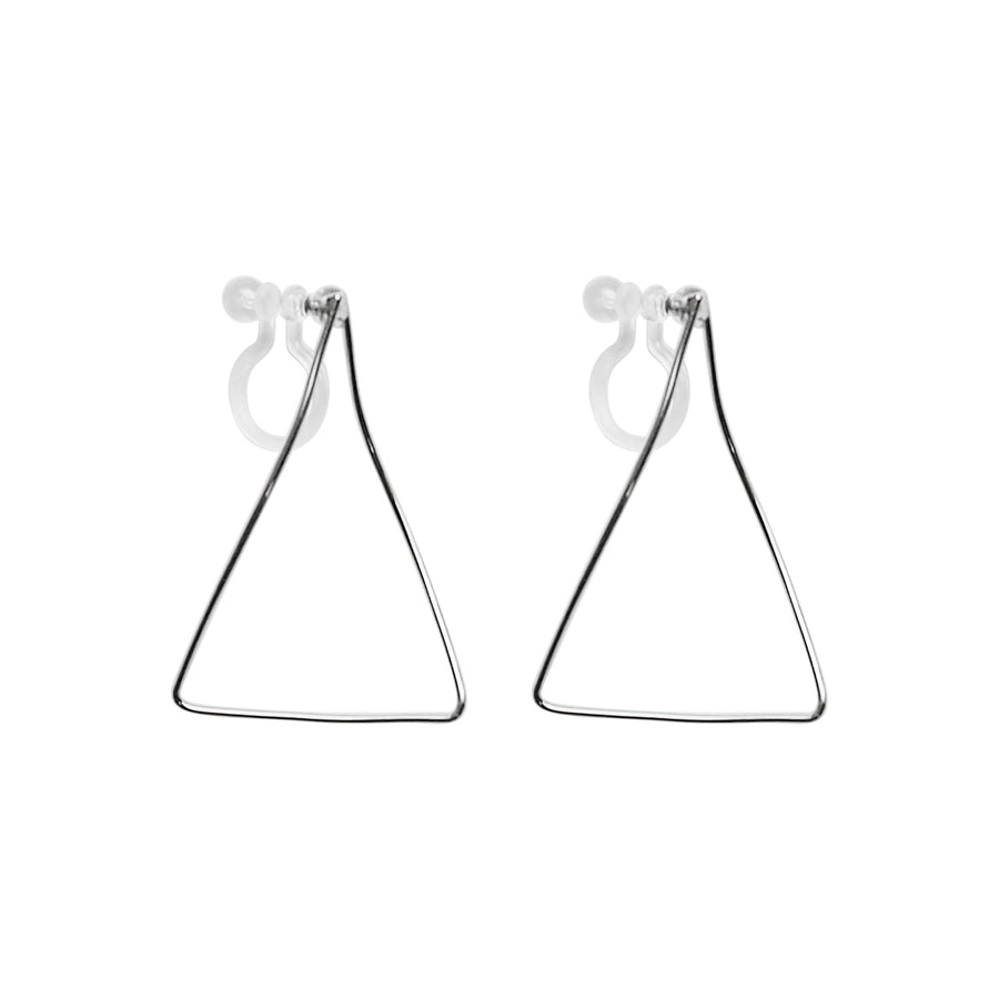 Silver Distorted Triangle Hoops Invisible Clip On Stud Earrings - Miyabi Grace