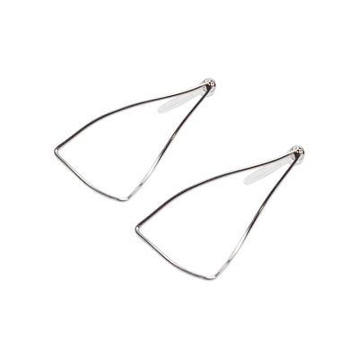 Silver Distorted Triangle Hoops Invisible Clip On Stud Earrings - Miyabi Grace