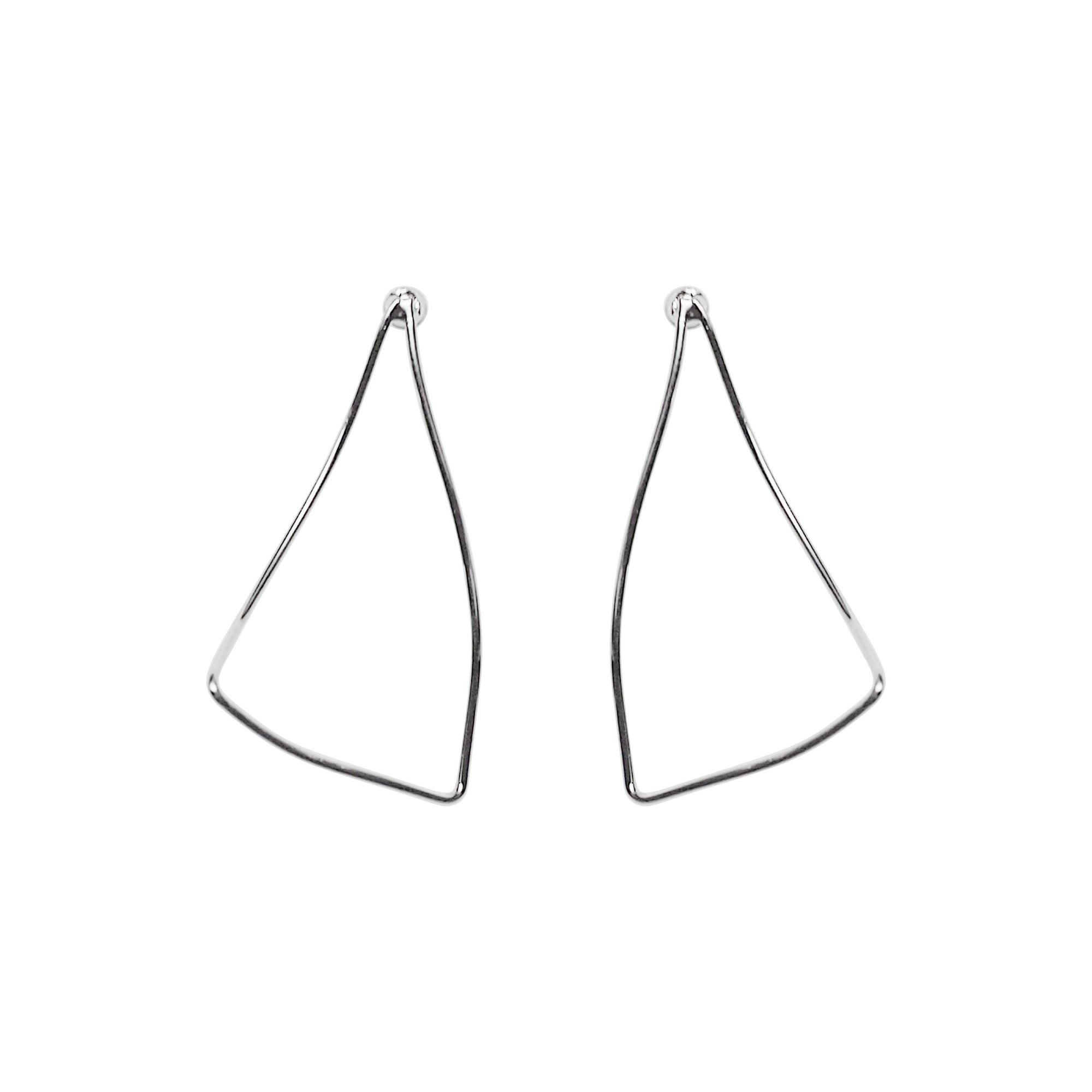 Silver Distorted Triangle Hoops Invisible Clip On Stud Earrings - Miyabi Grace
