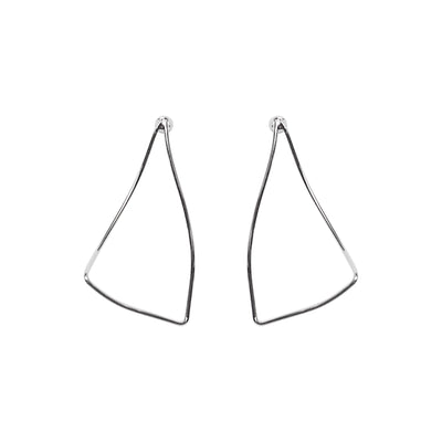 Silver Distorted Triangle Hoops Invisible Clip On Stud Earrings - Miyabi Grace