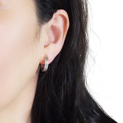 Silver Quilting Invisible Clip On Hoop Earrings - Miyabi Grace