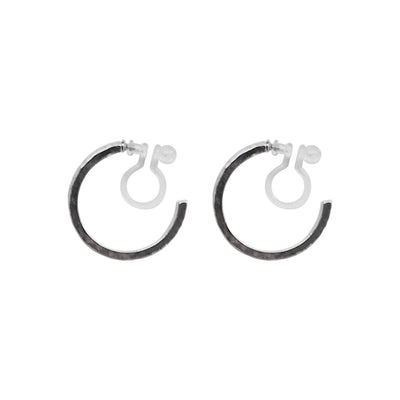 Silver Quilting Invisible Clip On Hoop Earrings - Miyabi Grace