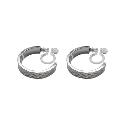 Silver Quilting Invisible Clip On Hoop Earrings - Miyabi Grace
