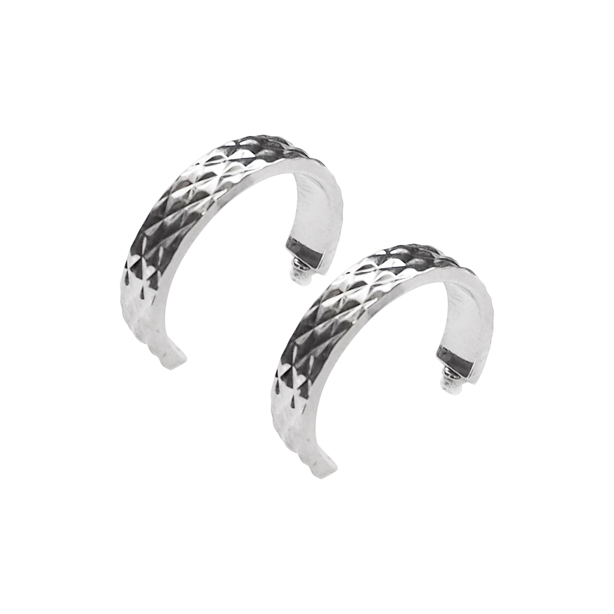 Silver Quilting Invisible Clip On Hoop Earrings - Miyabi Grace