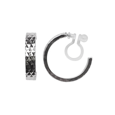 Silver Quilting Invisible Clip On Hoop Earrings - Miyabi Grace