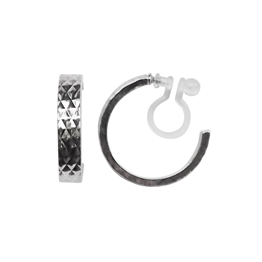 Silver Quilting Invisible Clip On Hoop Earrings - Miyabi Grace