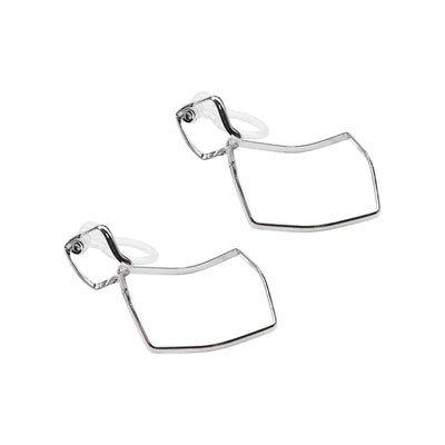 Dangle Silver Distorted Square Hoop Invisible Clip On Earrings - Miyabi Grace