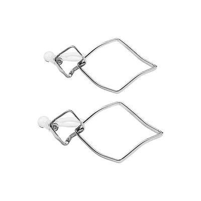 Dangle Silver Distorted Square Hoop Invisible Clip On Earrings - Miyabi Grace