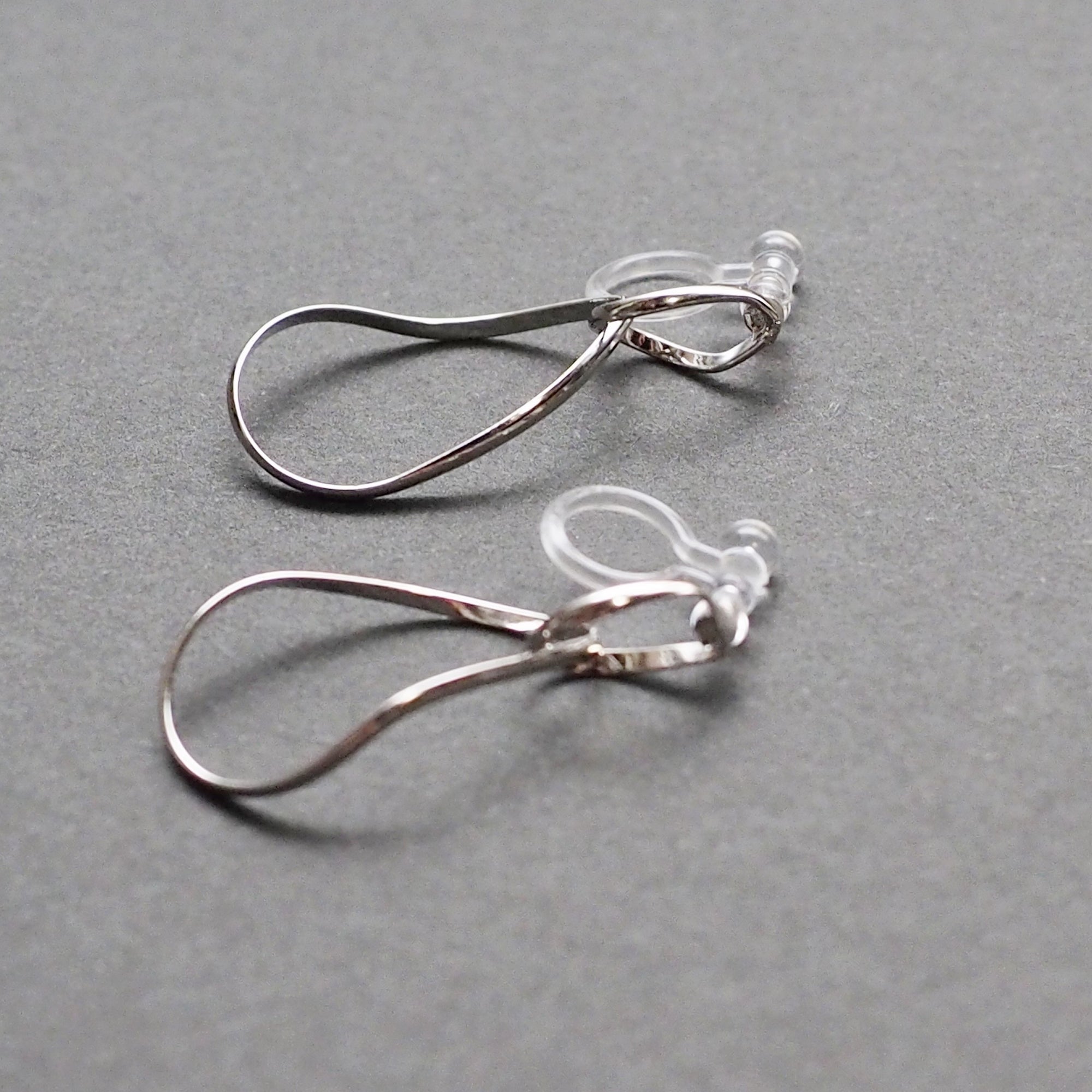 Dangle Silver Distorted Teardrop Hoop Invisible Clip On Earrings - Miyabi Grace