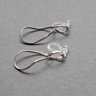 Dangle Silver Distorted Teardrop Hoop Invisible Clip On Earrings - Miyabi Grace
