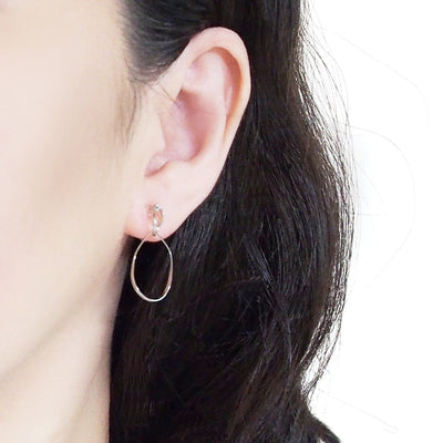 Dangle Silver Distorted Teardrop Hoop Invisible Clip On Earrings - Miyabi Grace