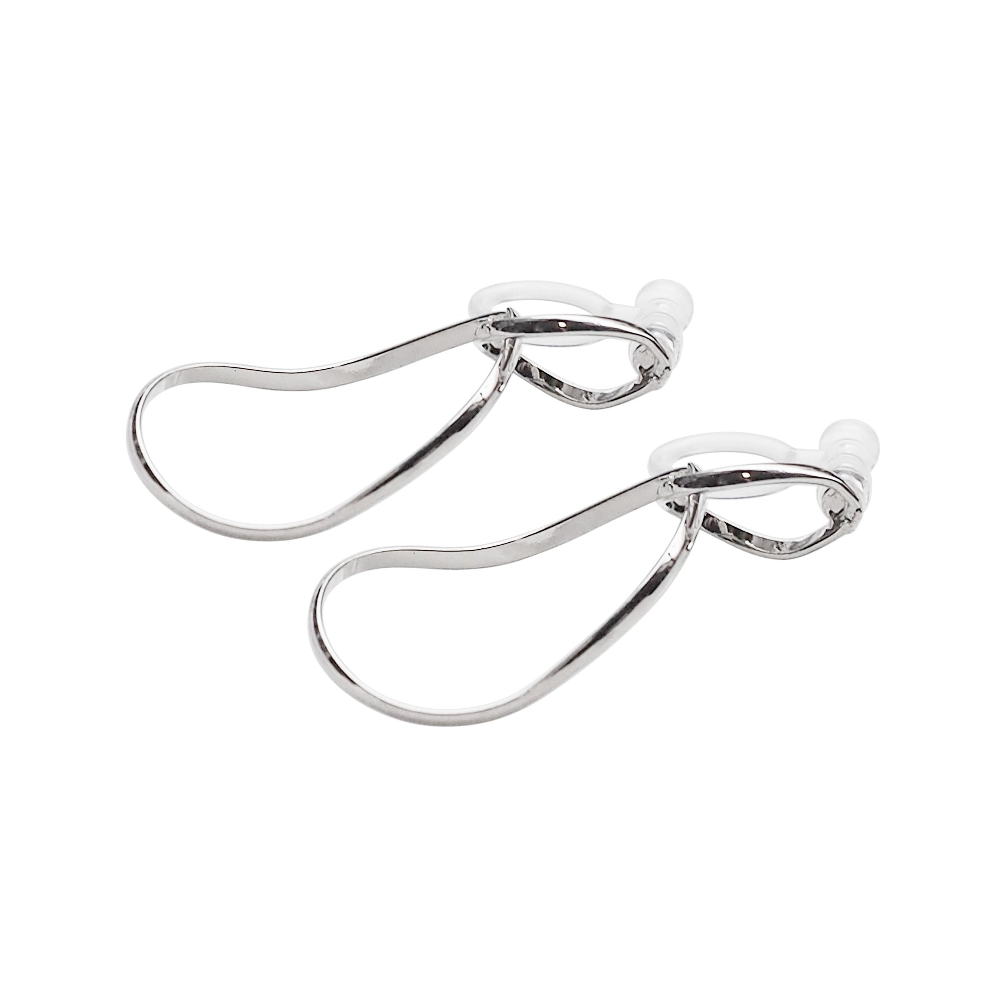Dangle Silver Distorted Teardrop Hoop Invisible Clip On Earrings - Miyabi Grace