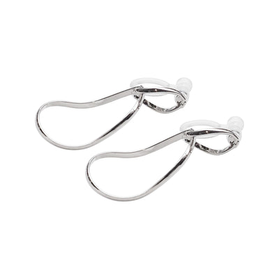 Dangle Silver Distorted Teardrop Hoop Invisible Clip On Earrings - Miyabi Grace