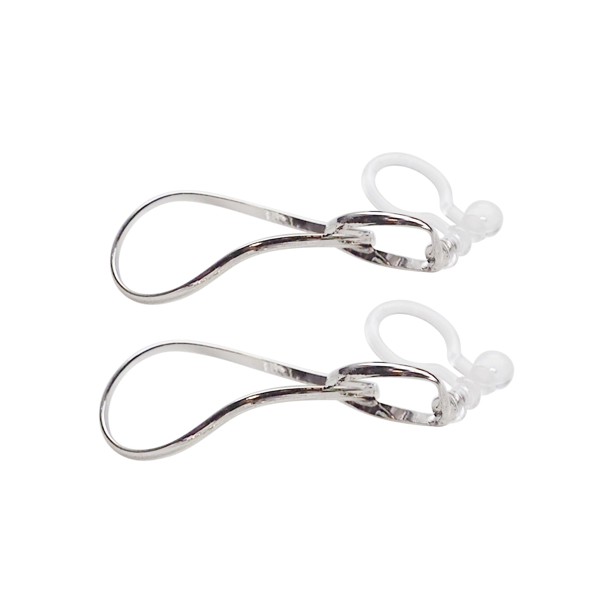 Dangle Silver Distorted Teardrop Hoop Invisible Clip On Earrings - Miyabi Grace