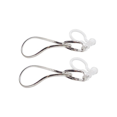 Dangle Silver Distorted Teardrop Hoop Invisible Clip On Earrings - Miyabi Grace