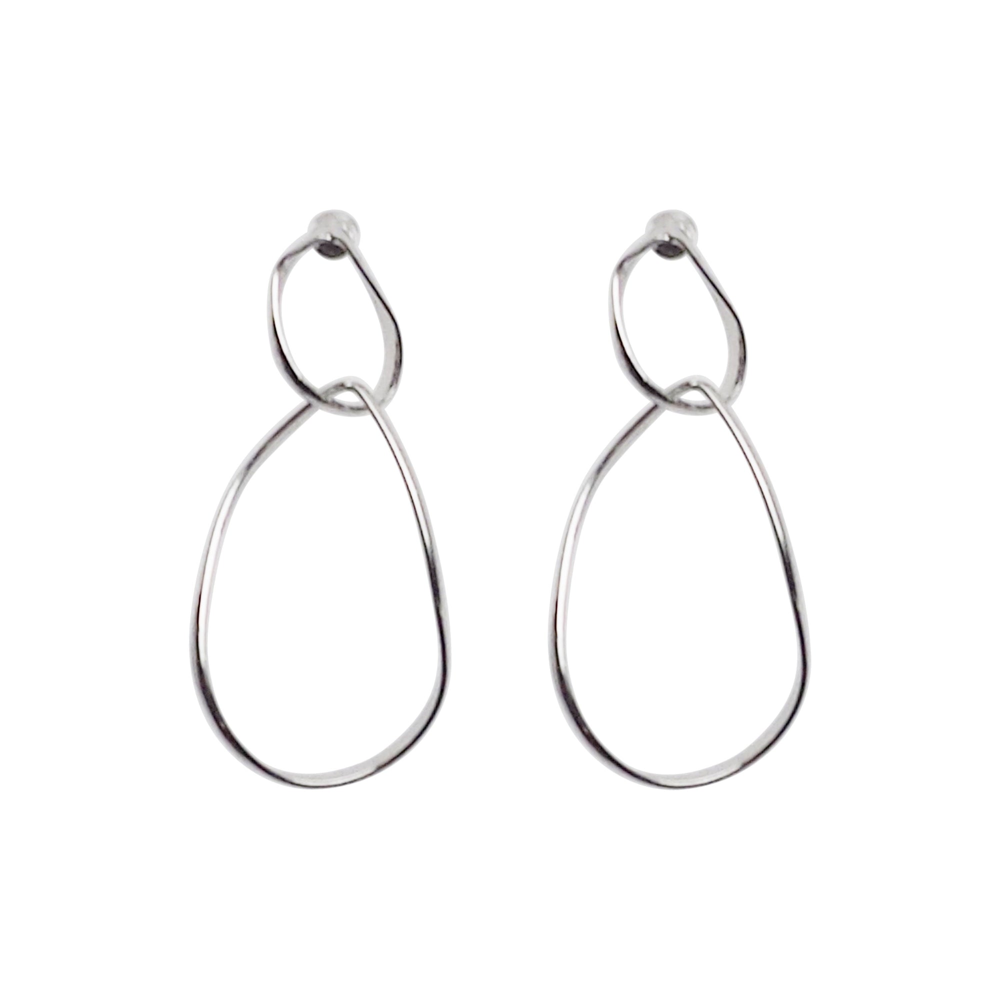 Dangle Silver Distorted Teardrop Hoop Invisible Clip On Earrings - Miyabi Grace