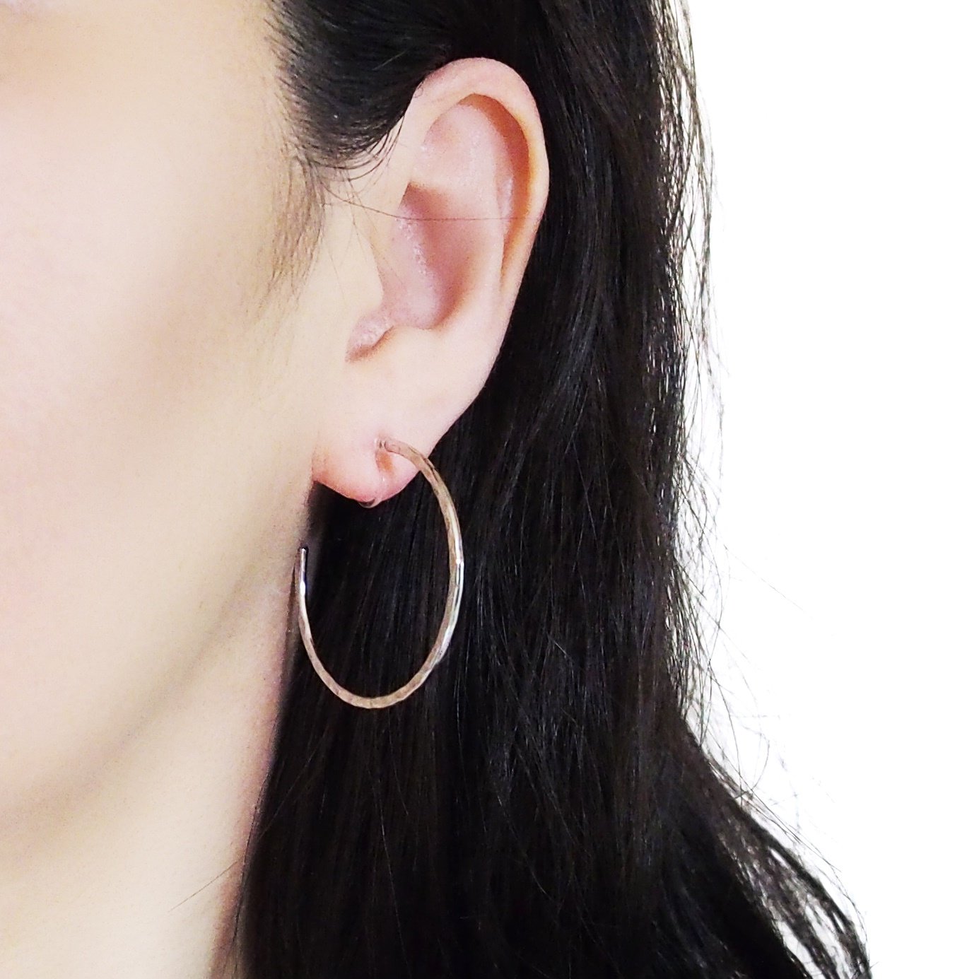 Silver Large Textured Invisible Clip On Hoop Earrings - Miyabi Grace
