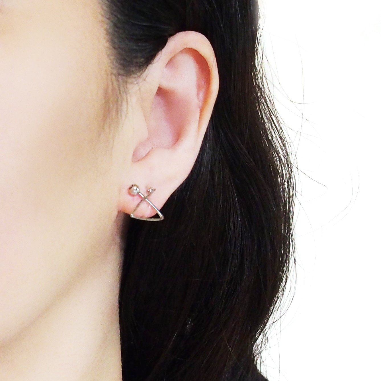Silver Geometric Triangle Invisible Clip On Stud Earrings - Miyabi Grace