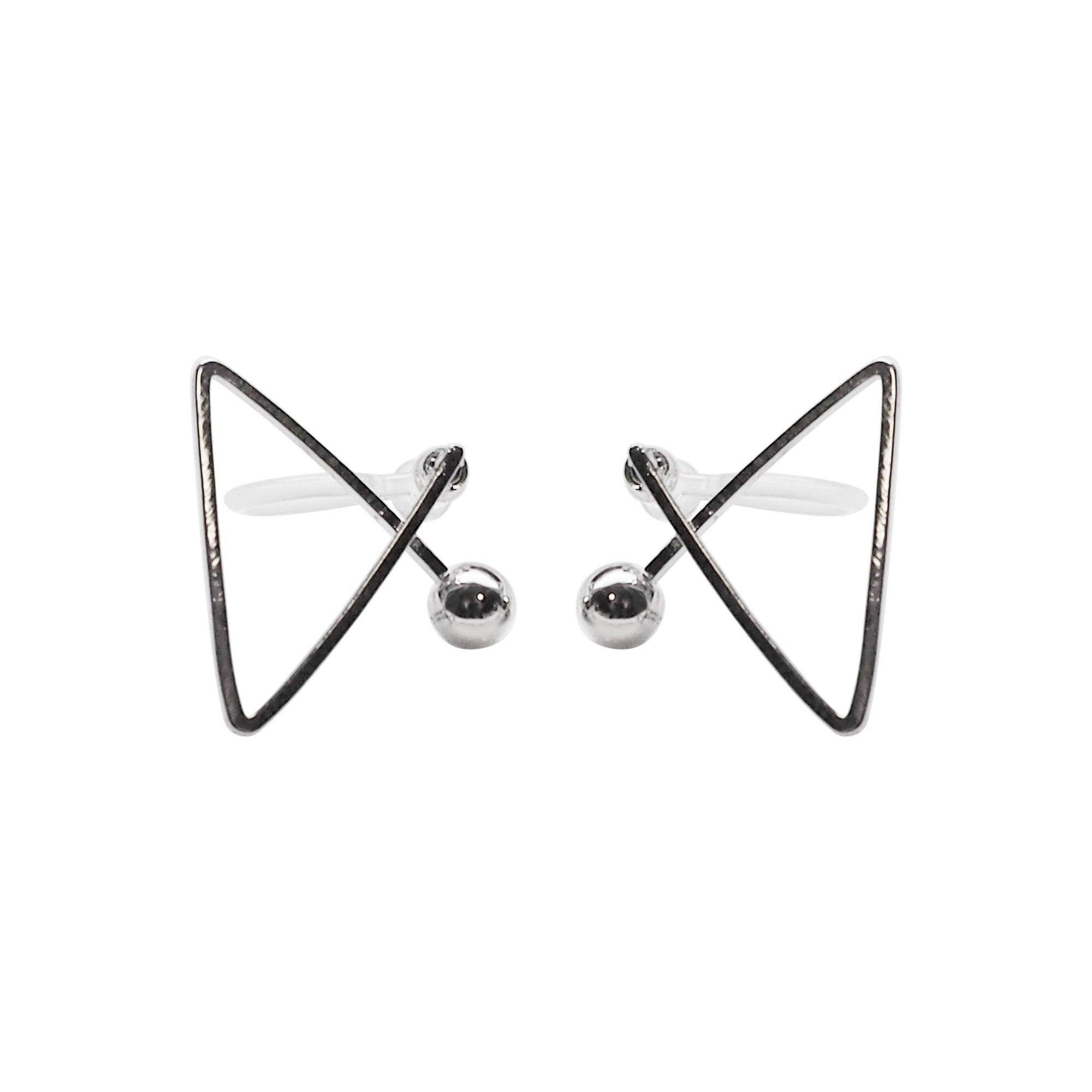 Silver Geometric Triangle Invisible Clip On Stud Earrings - Miyabi Grace
