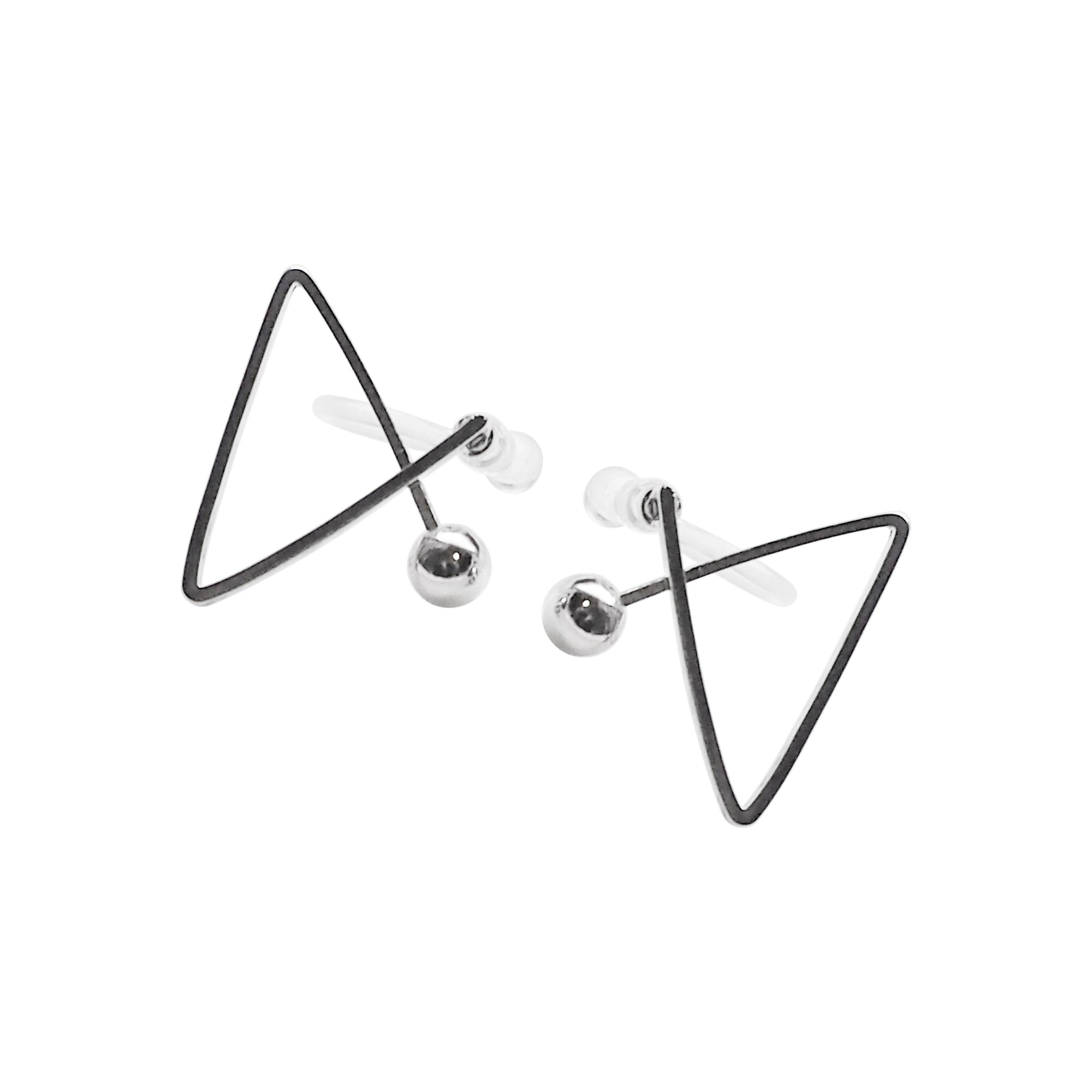 Silver Geometric Triangle Invisible Clip On Stud Earrings - Miyabi Grace